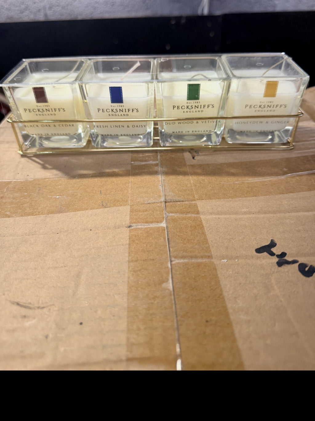 Pecksniff's four-candle caddy set – real photo of stock