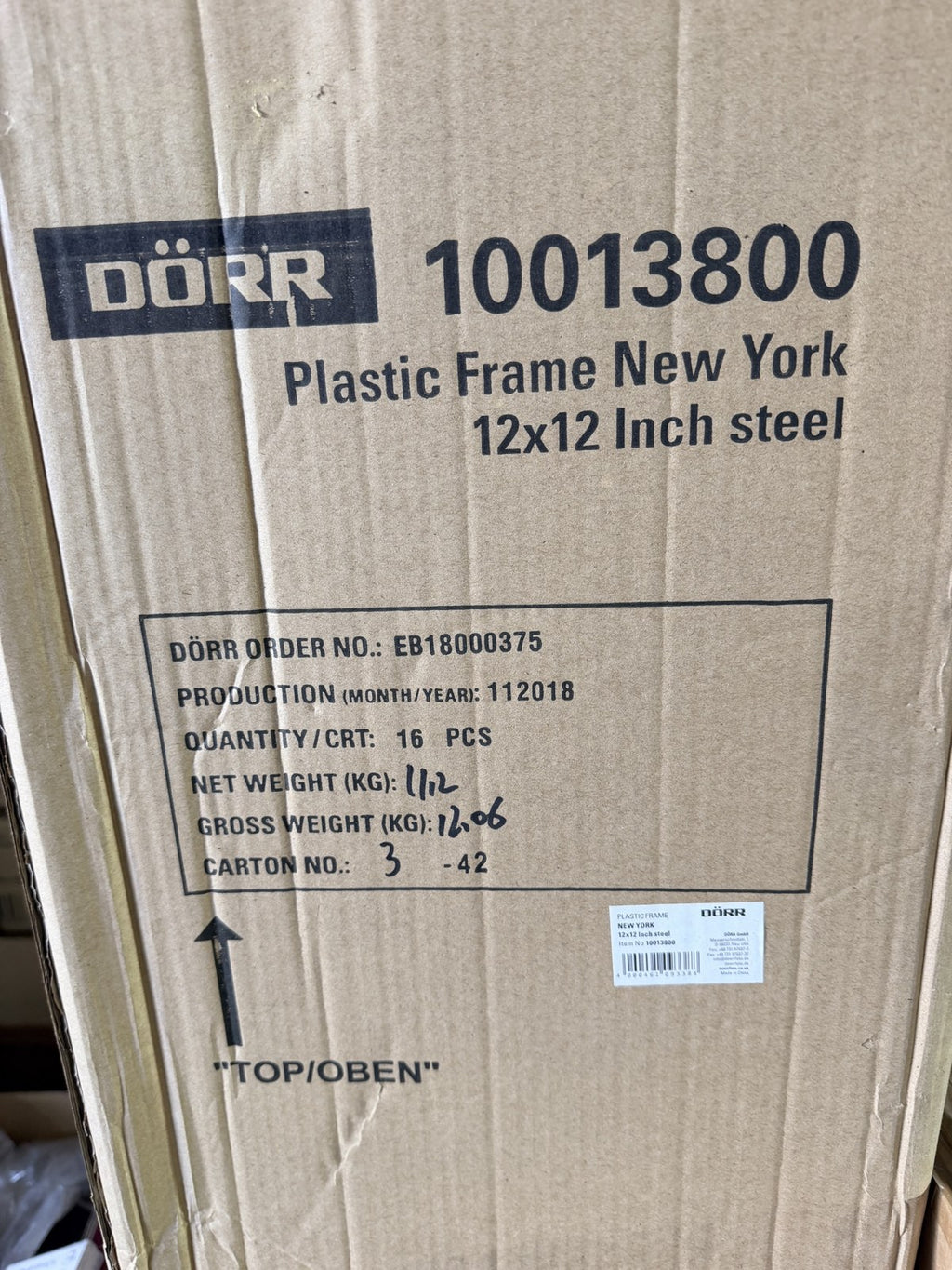 Sealed DÖRR master carton of steel New York frames, 16 pieces (4 boxes of 4)