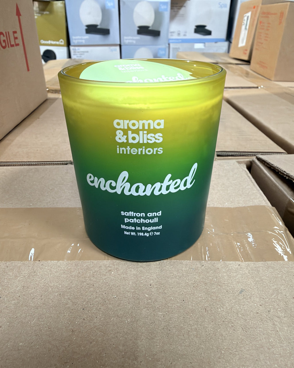 Aroma & Bliss Interiors Enchanted saffron and patchouli candle 198g – real photo of stock