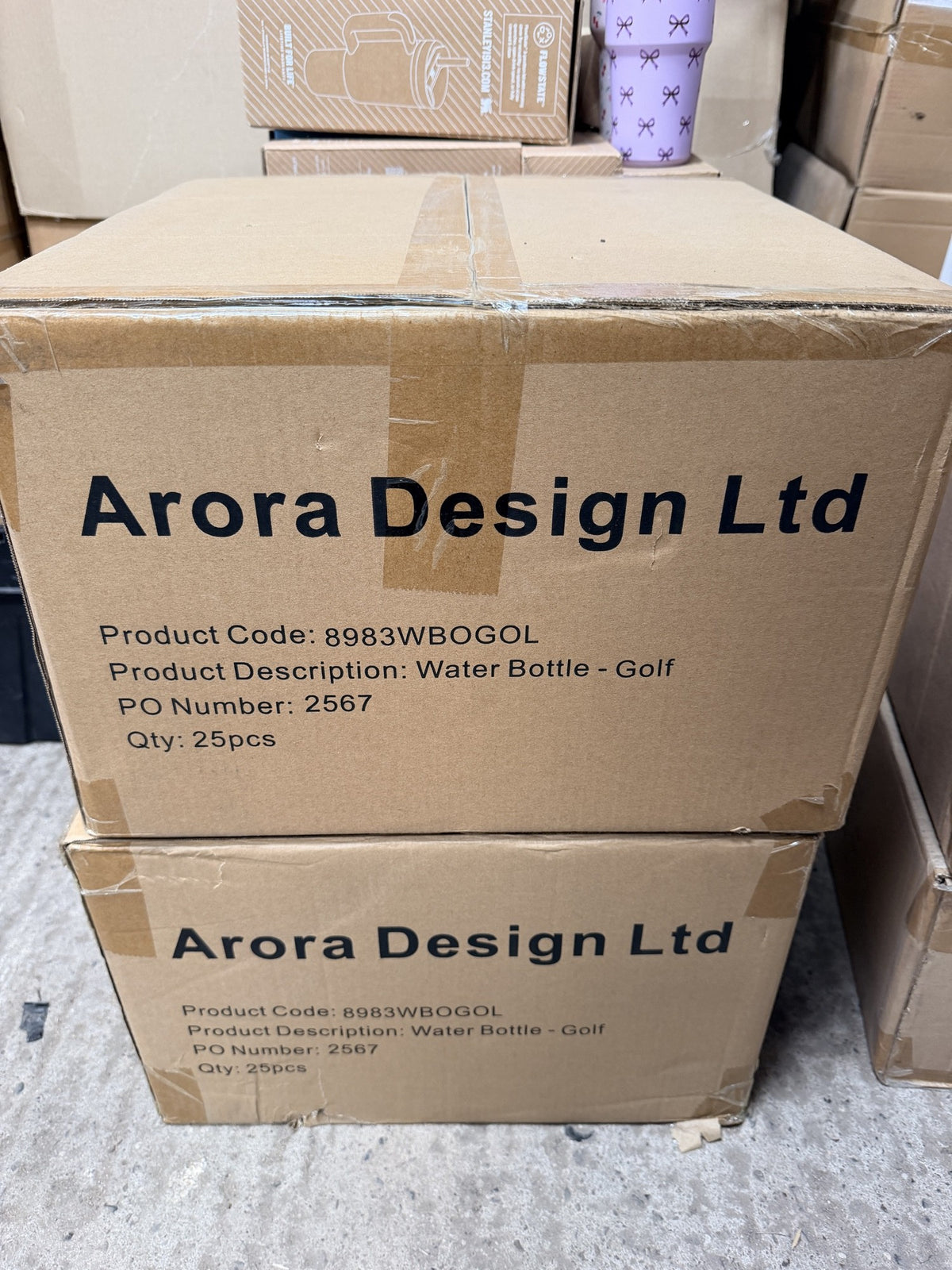 Sealed Arora Design cartons, product code 8983WBOGOL, 25 pieces each