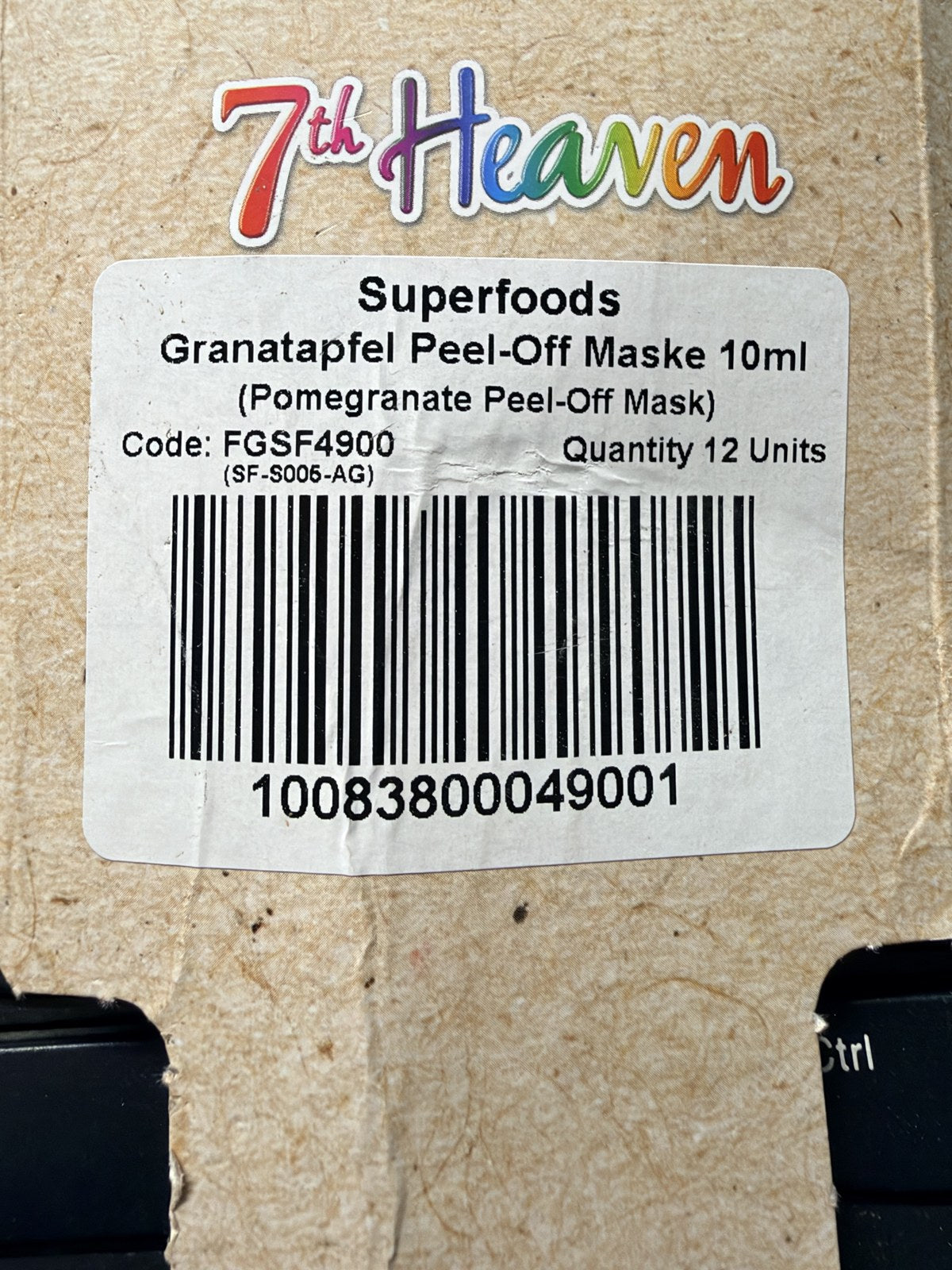 7th Heaven trade box label – Pomegranate Peel-Off Mask, quantity 12 units
