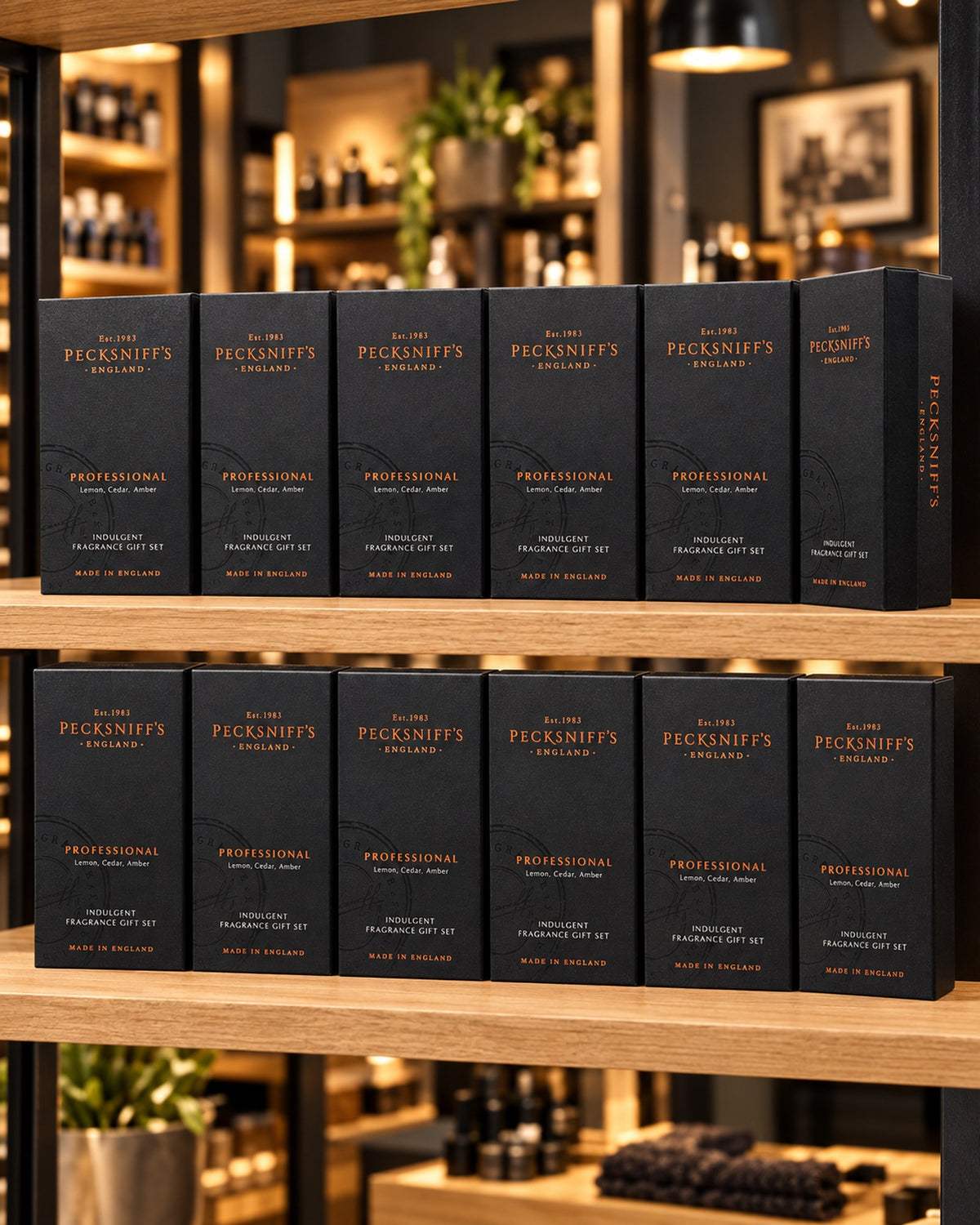 Twelve Professional gift sets displayed on a shop shelf (styled image)