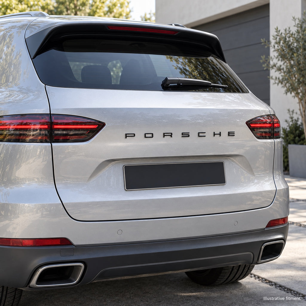 Illustrative rear fitment of black Porsche lettering
