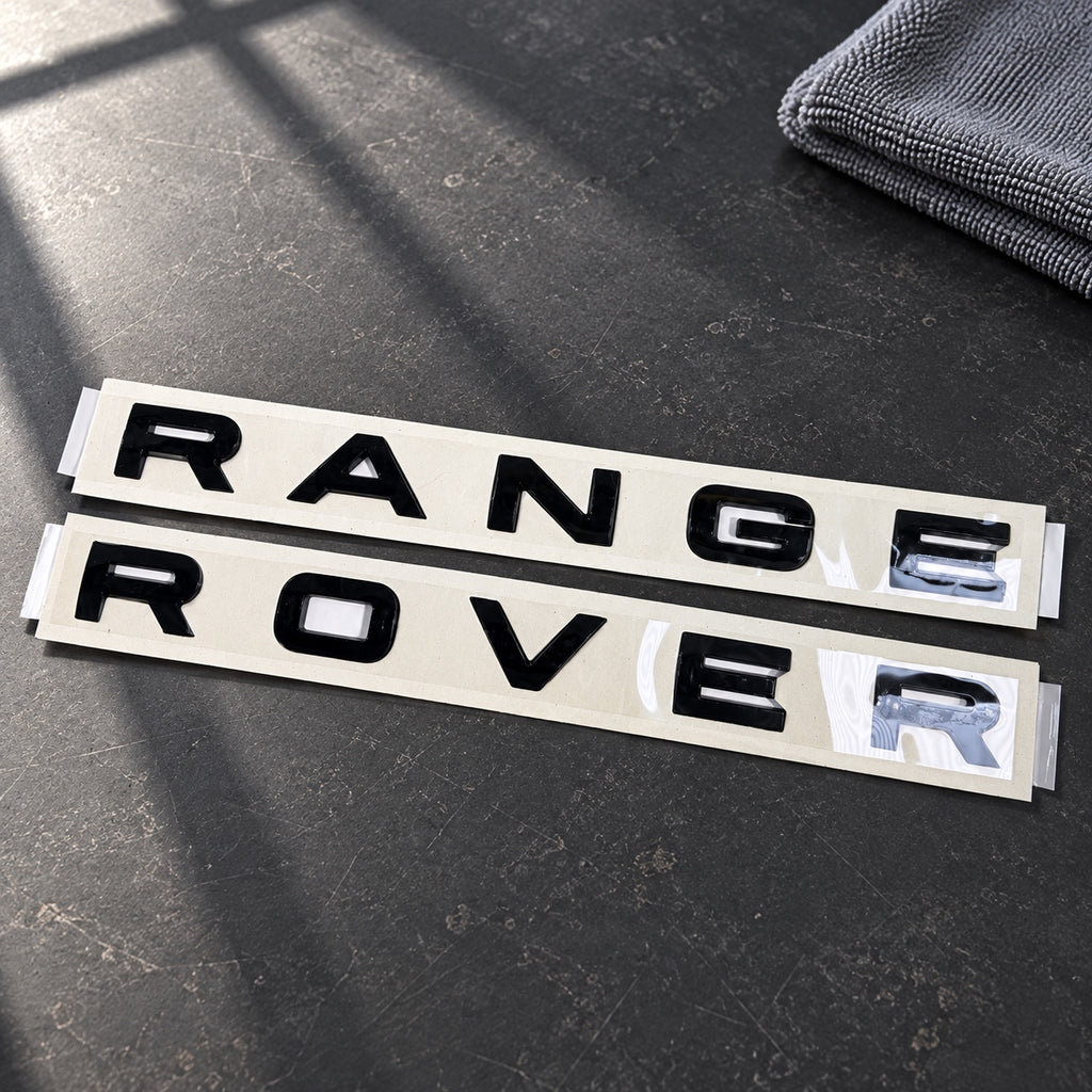 Gloss black aftermarket Range Rover lettering set on fitting stencil