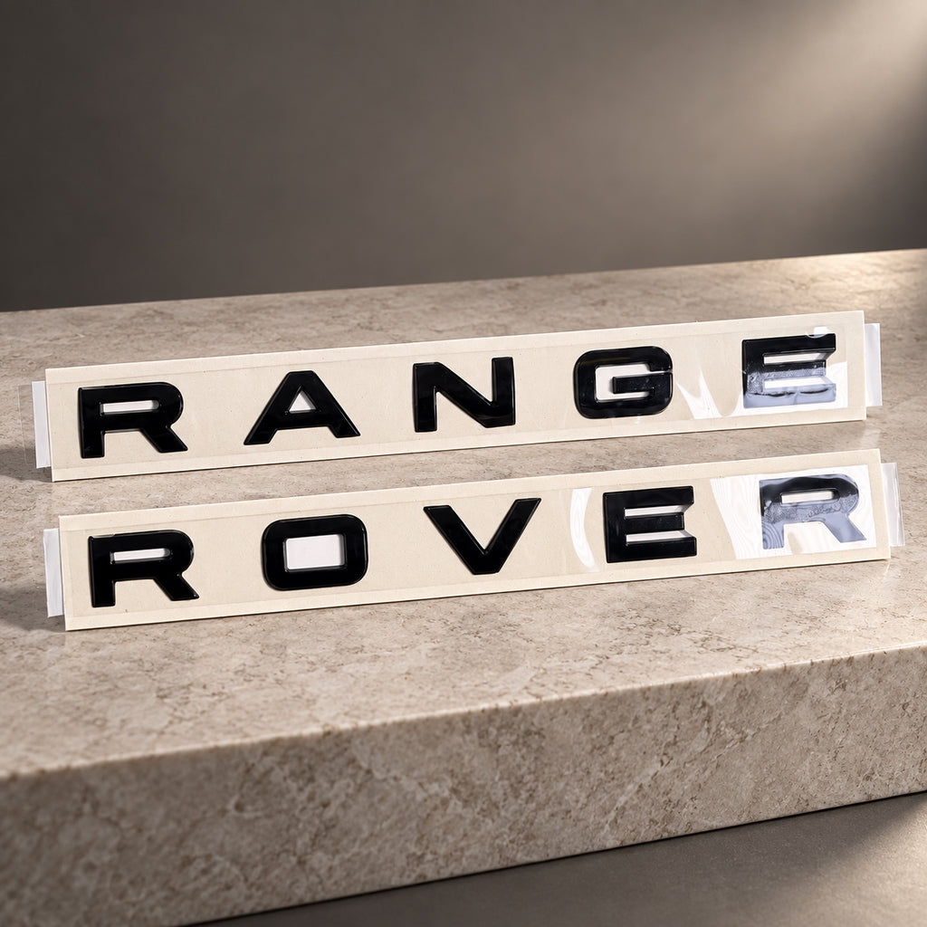 Gloss black aftermarket Range Rover lettering set on fitting stencil