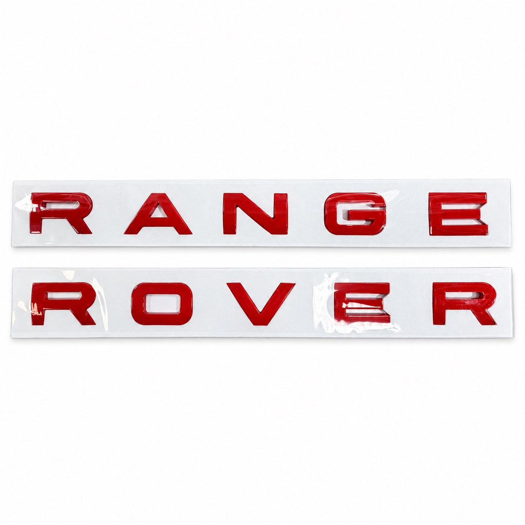 Gloss red aftermarket Range Rover lettering set on fitting stencil
