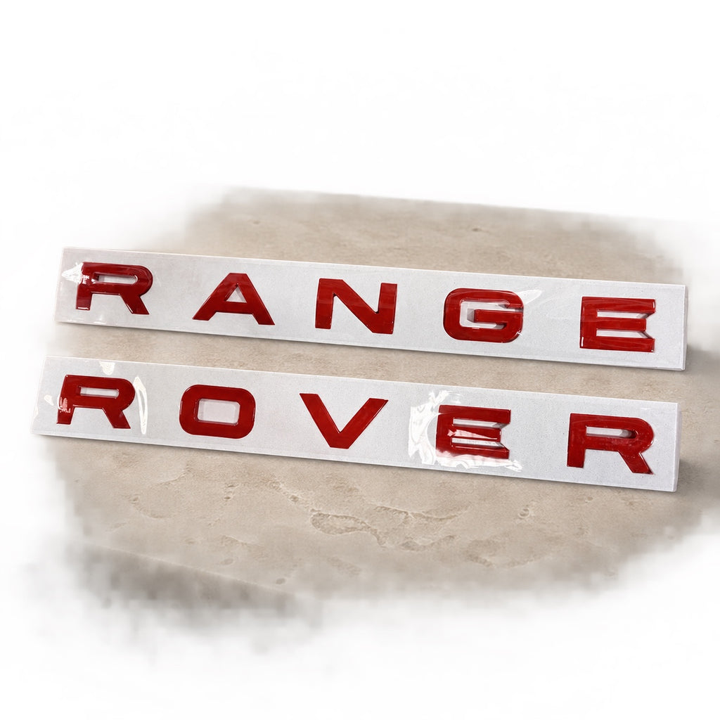 Gloss red aftermarket Range Rover lettering set on fitting stencil