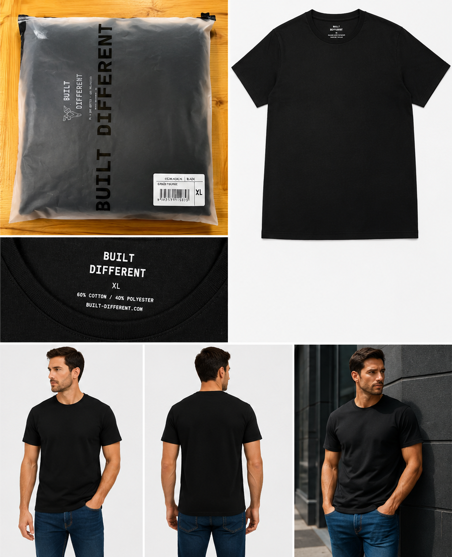 Built Different Black Crew-Neck T-Shirt – XL