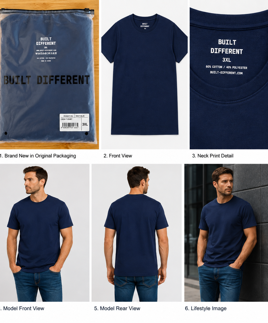 Built Different Navy Blue Crew-Neck T-Shirt – 3XL