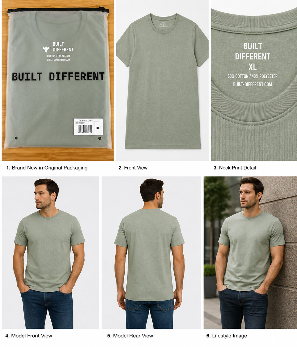 Built Different Sage Crew-Neck T-Shirt – XL