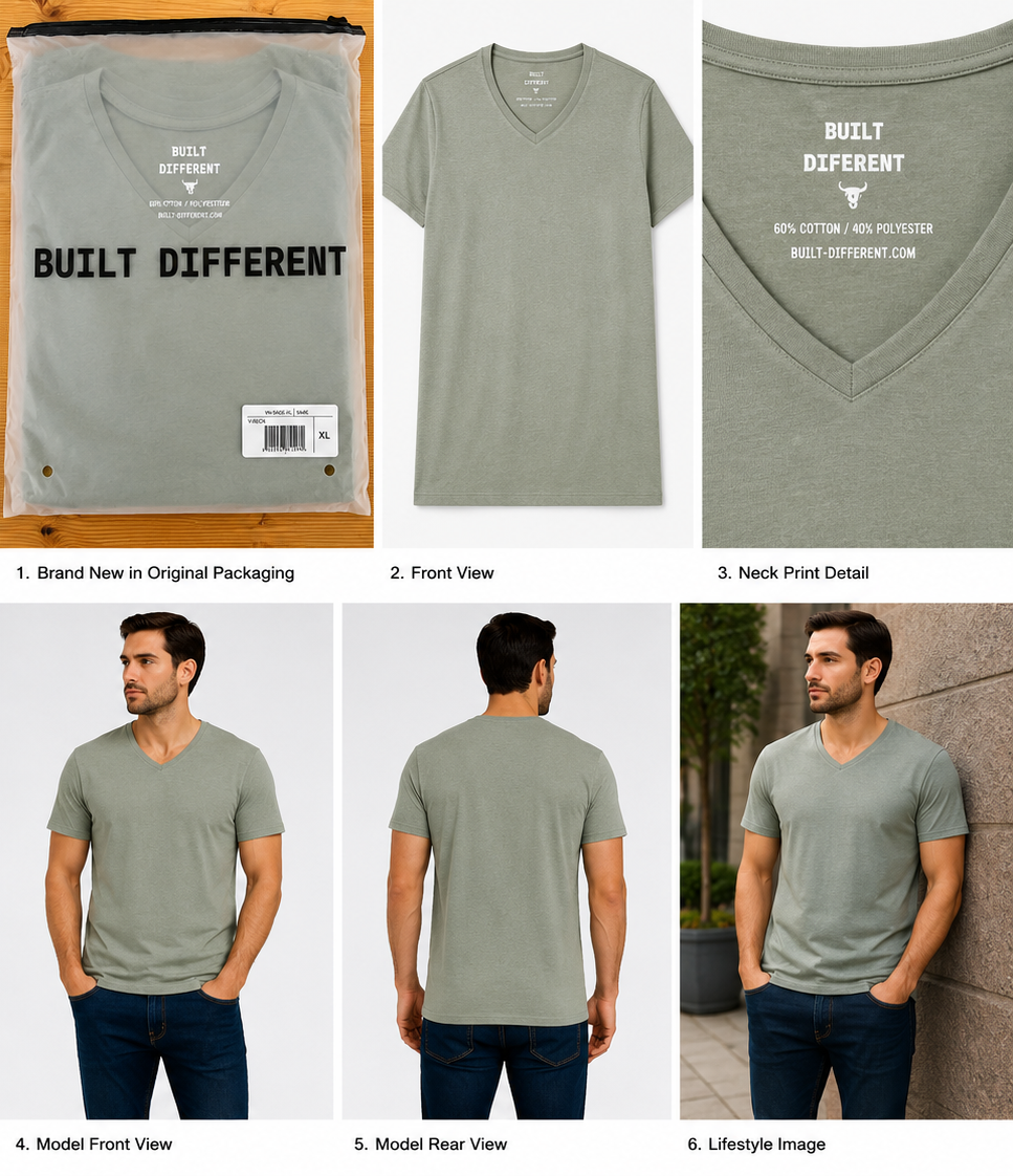 Built Different Sage V-Neck T-Shirt – XL