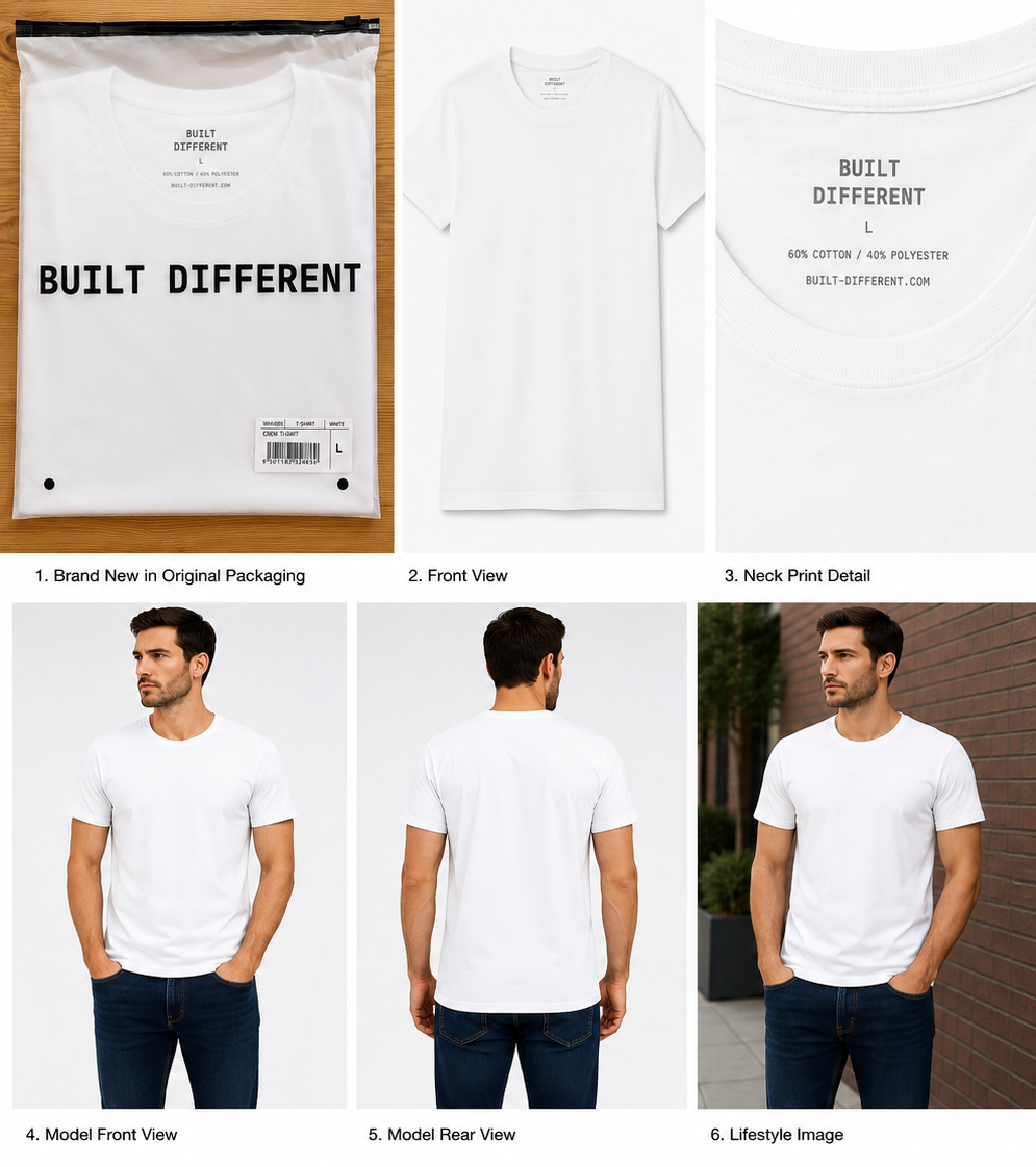 Built Different White Crew-Neck T-Shirt – L