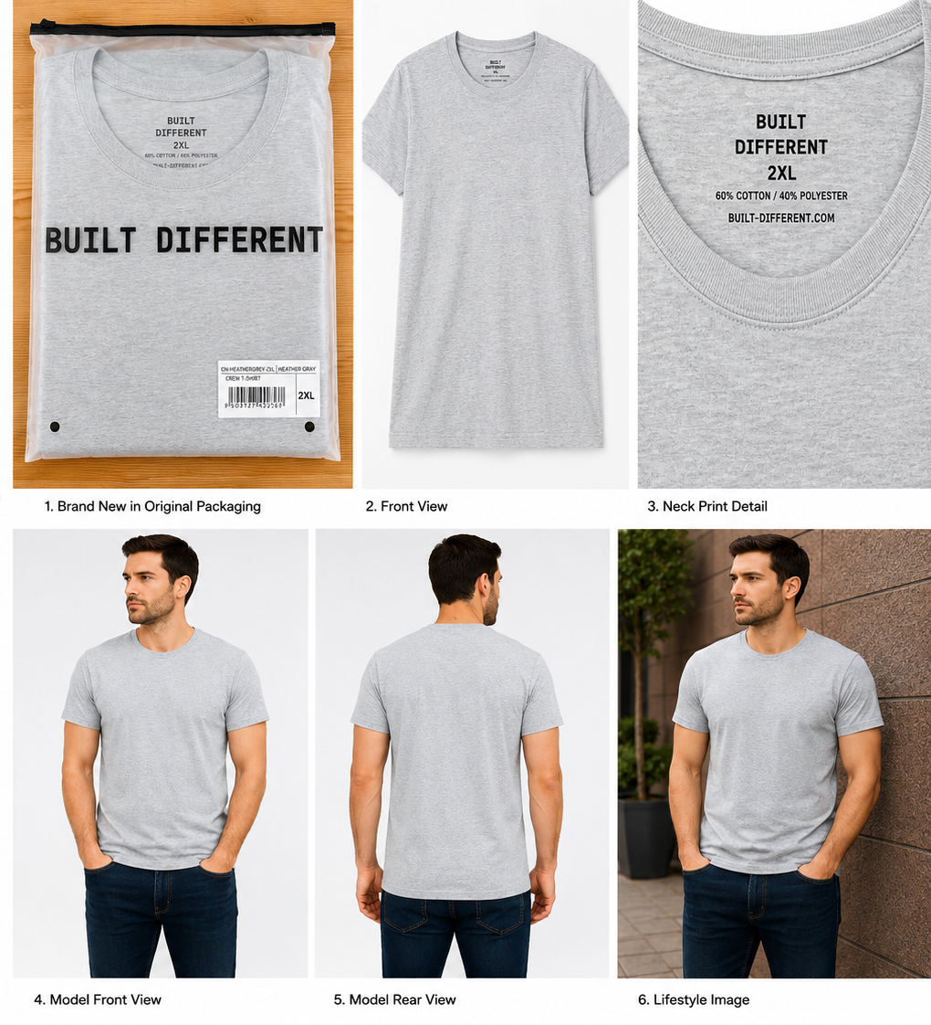 Built Different Heather Grey Crew-Neck T-Shirt – 2XL