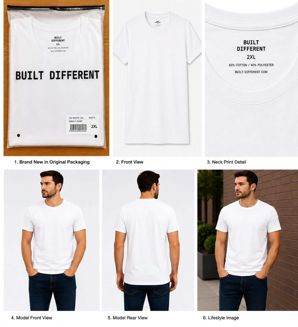 Built Different White Crew-Neck T-Shirt – 2XL