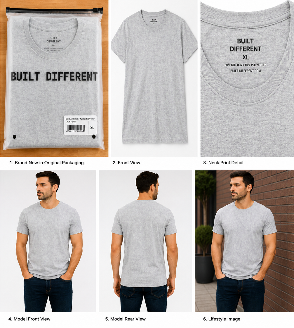 Built Different Heather Grey Crew-Neck T-Shirt – XL