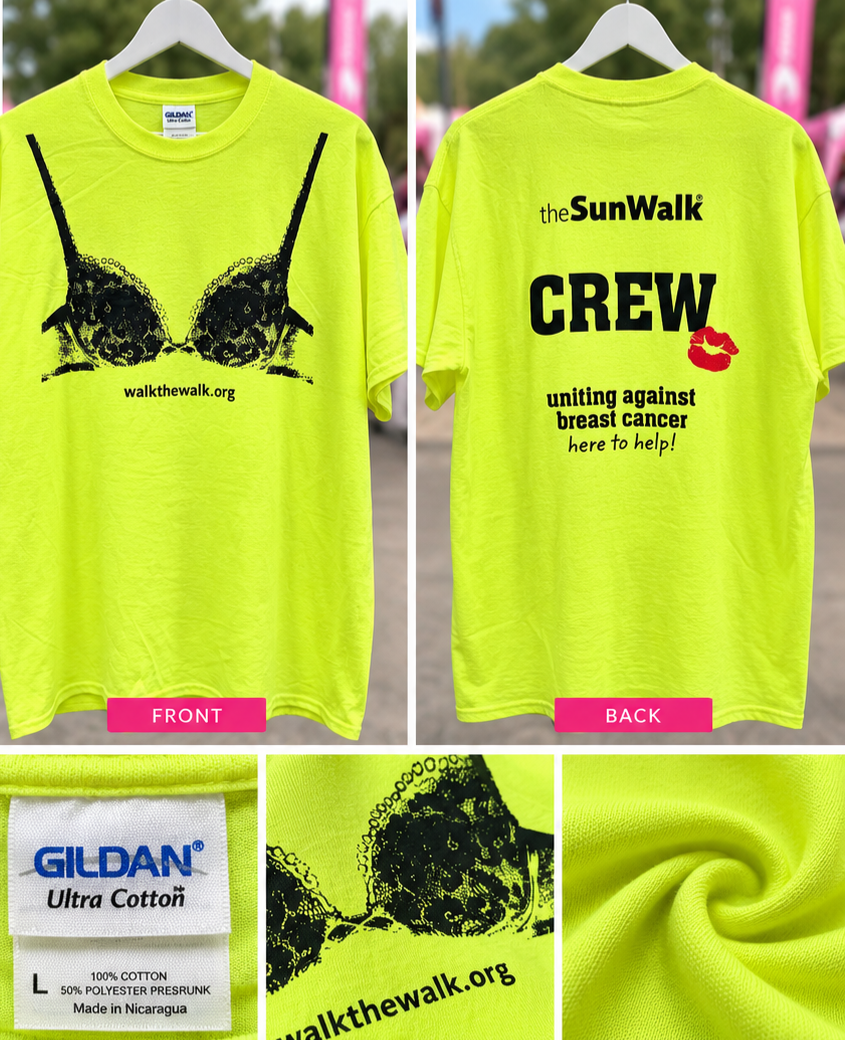Walk the Walk SunWalk Crew T-Shirt – Yellow – L – garment and label photographs