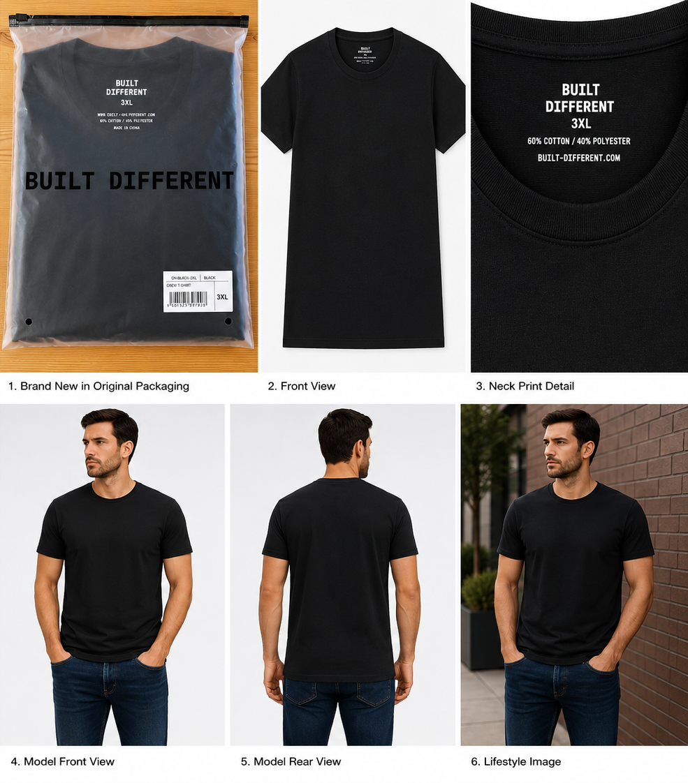 Built Different Black Crew-Neck T-Shirt – 3XL