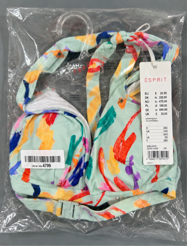 Esprit mint multicolour halterneck bikini top with UK 10D label