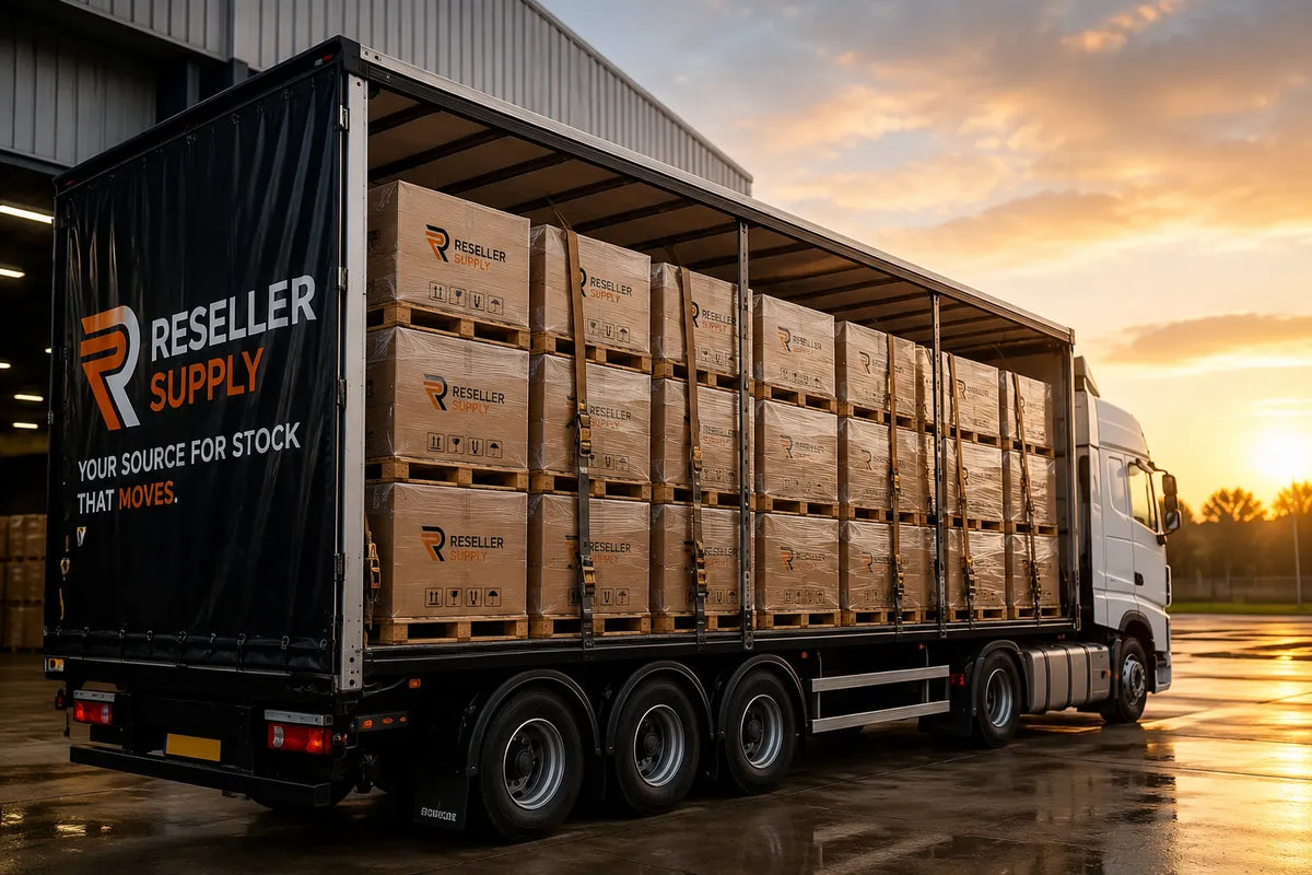 Reseller Supply illustration showing branded pallets on a lorry