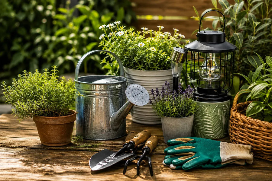 Garden hand tools, gloves and outdoor accessories