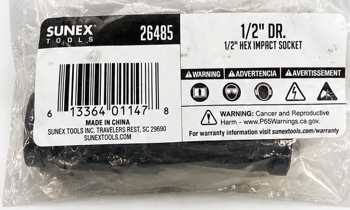 Sunex 26485 Hex Impact Socket – 1/2″ Hex, 1/2″ Drive