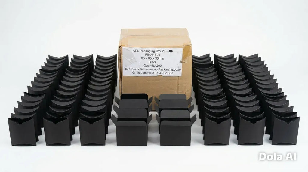 APL Packaging Black Pillow Boxes – 85 × 85 × 30mm – Pack of 200