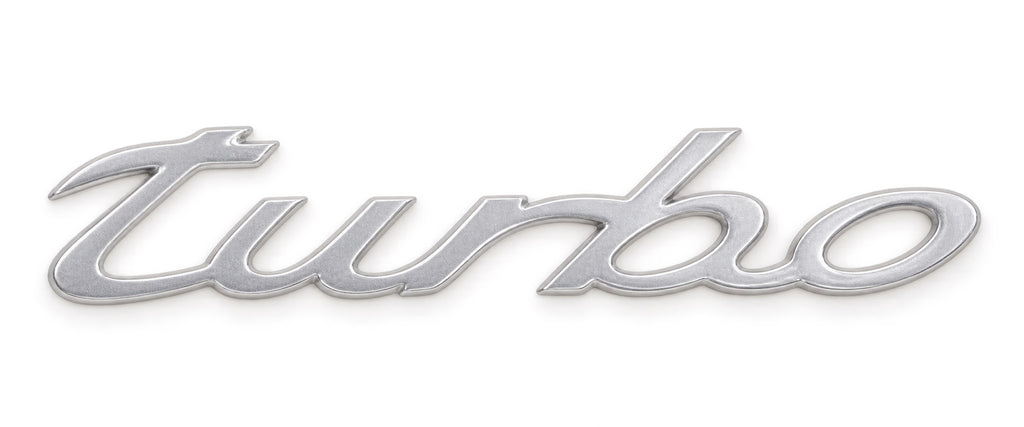 Silver-coloured aftermarket turbo script badge