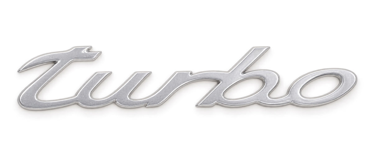 Silver-coloured aftermarket turbo script badge